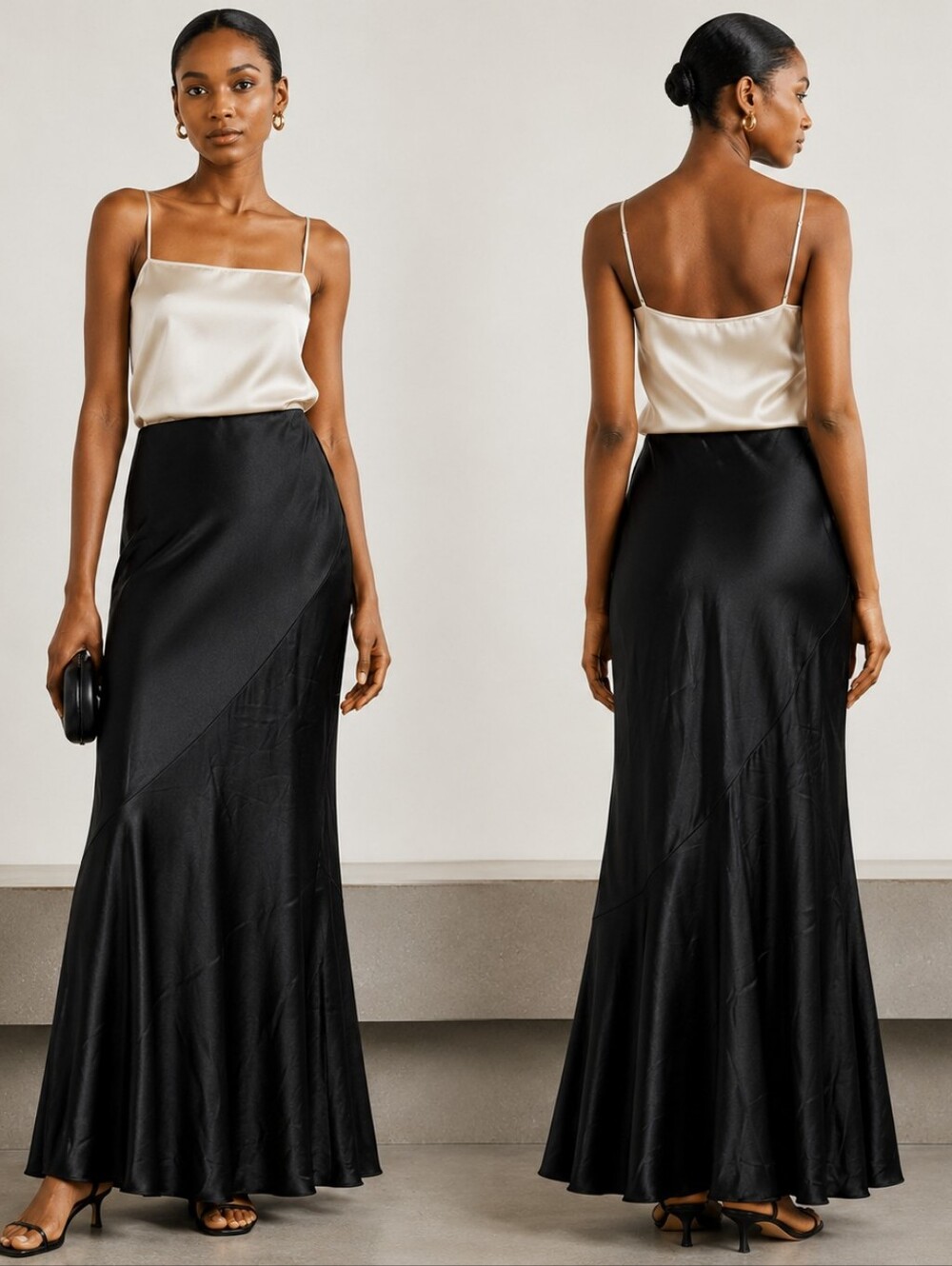 Nwt Jackie Rogers Black Silk Bias Maxi Skirt Couture Satin Evening Vintage Brand
